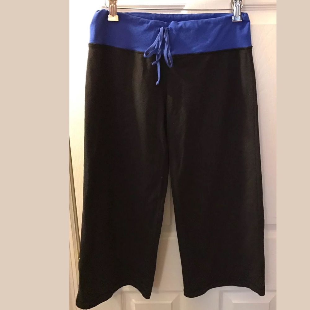 LULULEMON Crop Capri Pants Drawstring Yoga Running Wide Leg Blue Black Cropped
